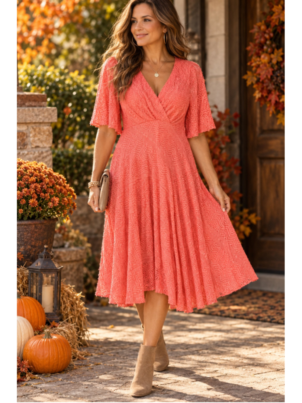 Women's Rabbit Rabbit Rabbit Midi Dress Coral Size 12P